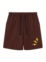 Men's Lightning Print Workout Shorts Active Breathable Drawstring