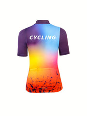 Women's Block Full Zipper Cycling Jersey Short Sleeve