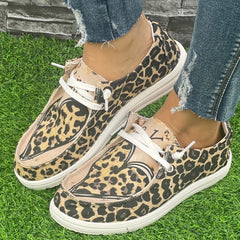 Leopard Print Love Couple Flat Skate Shoes Lightweight