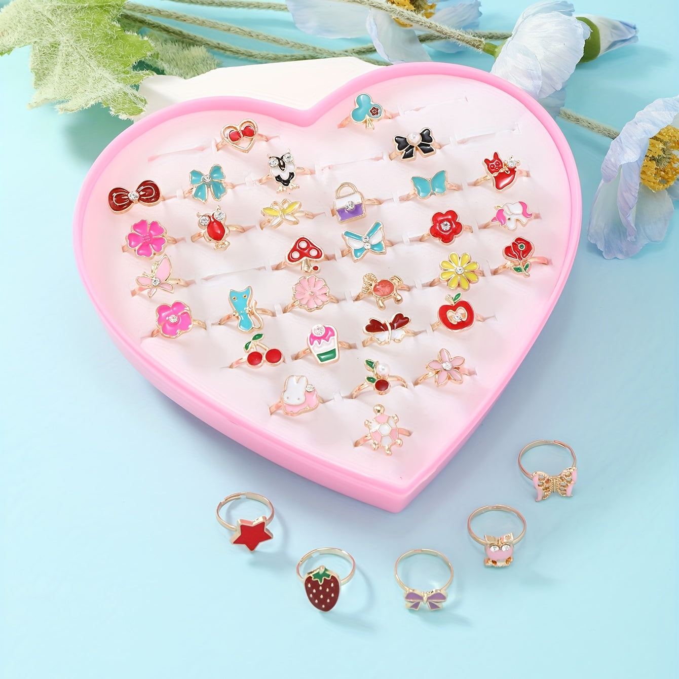 36pcs Colorful Girls Alloy Rings Party Holiday Kids Accessories