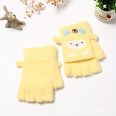 Kids Winter Cartoon Gloves Half Finger Thickened Warm Knitted Gloves