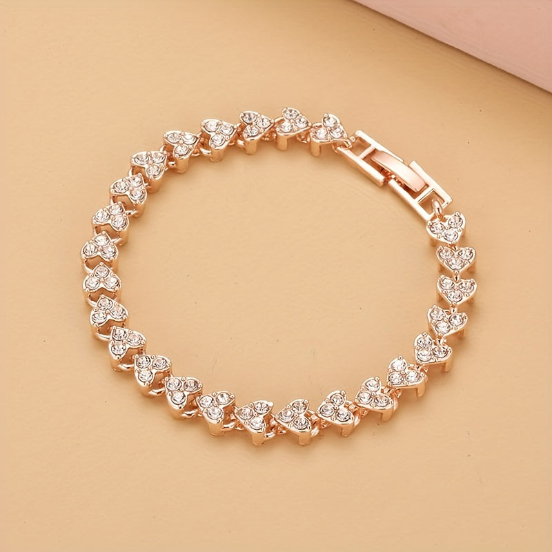 Heart Zircon Crystal Bracelet Silvery Rose Golden