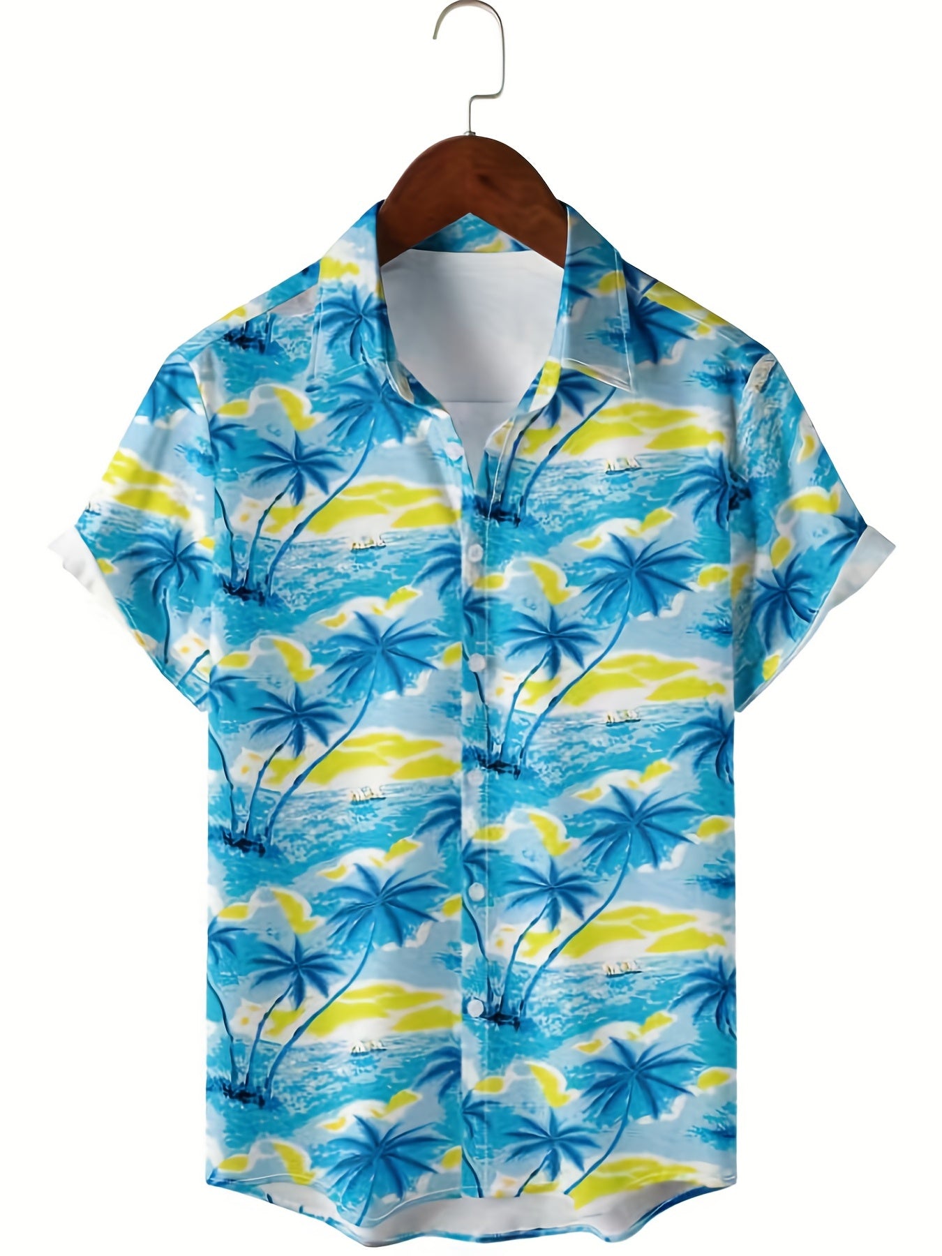Coconut Palm Hawaiian Shirt Men's Summer Beach Vacation Button Up Shirt