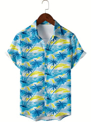 Coconut Palm Hawaiian Shirt Men's Summer Beach Vacation Button Up Shirt