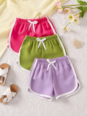 3pcs Toddler Girls Bow Front Elastic Waist Casual Contrast Binding Track Shorts