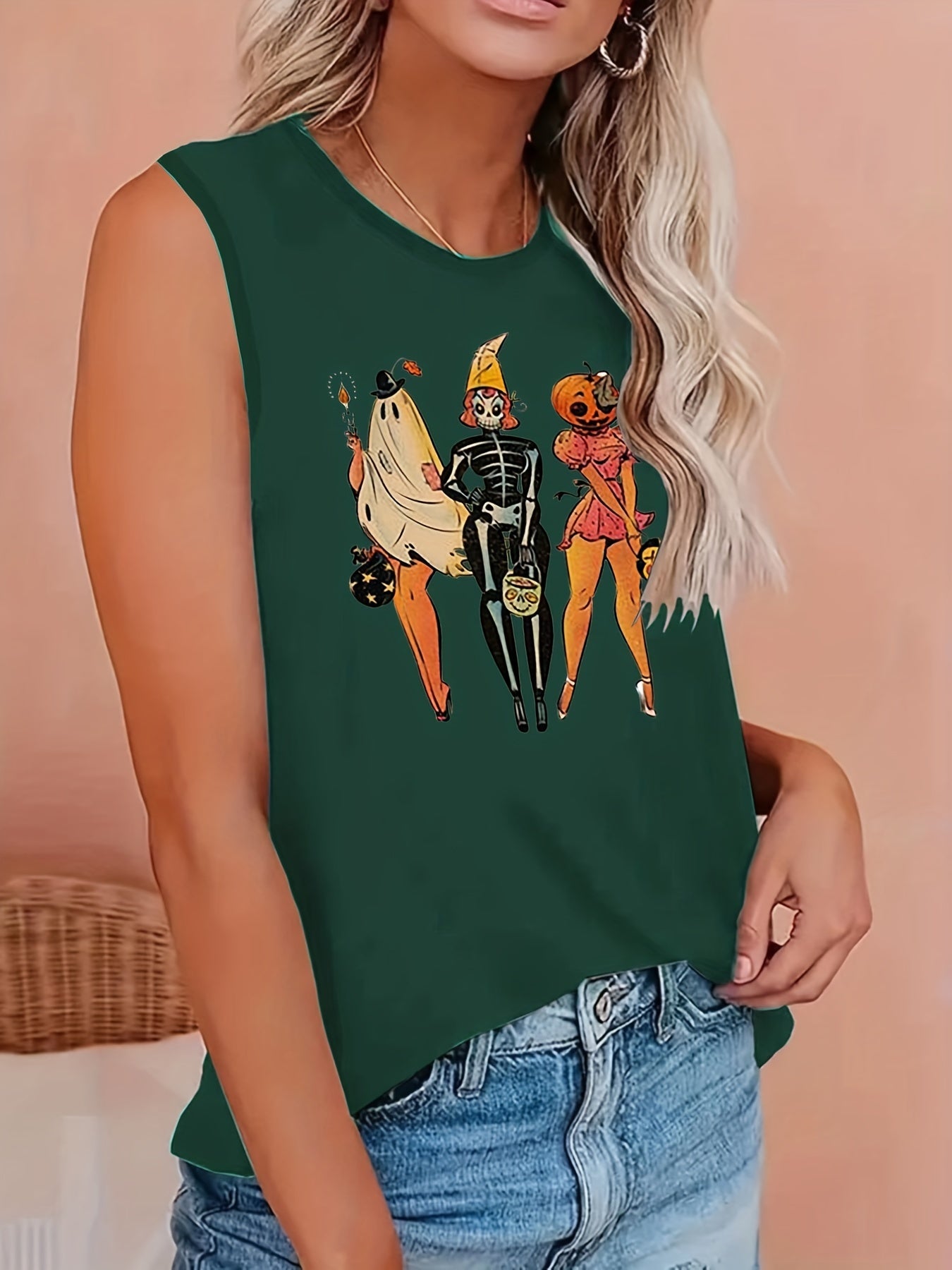Halloween Tank Top Women's Cartoon Figure Print Vest