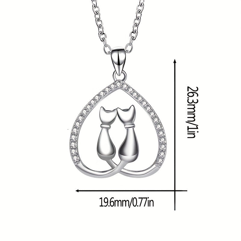 Girl's Love Moon Cat Pendant Necklace Minimalist Animal Jewelry