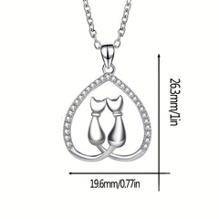 Girl's Love Moon Cat Pendant Necklace Minimalist Animal Jewelry