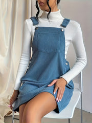 Preppy Dress Corduroy Button Overall Dress With Pockets
