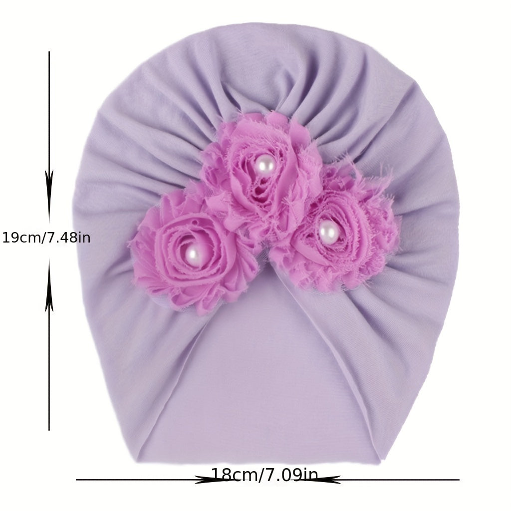 Baby Turban Hat With Flower, 0-3 Years Old