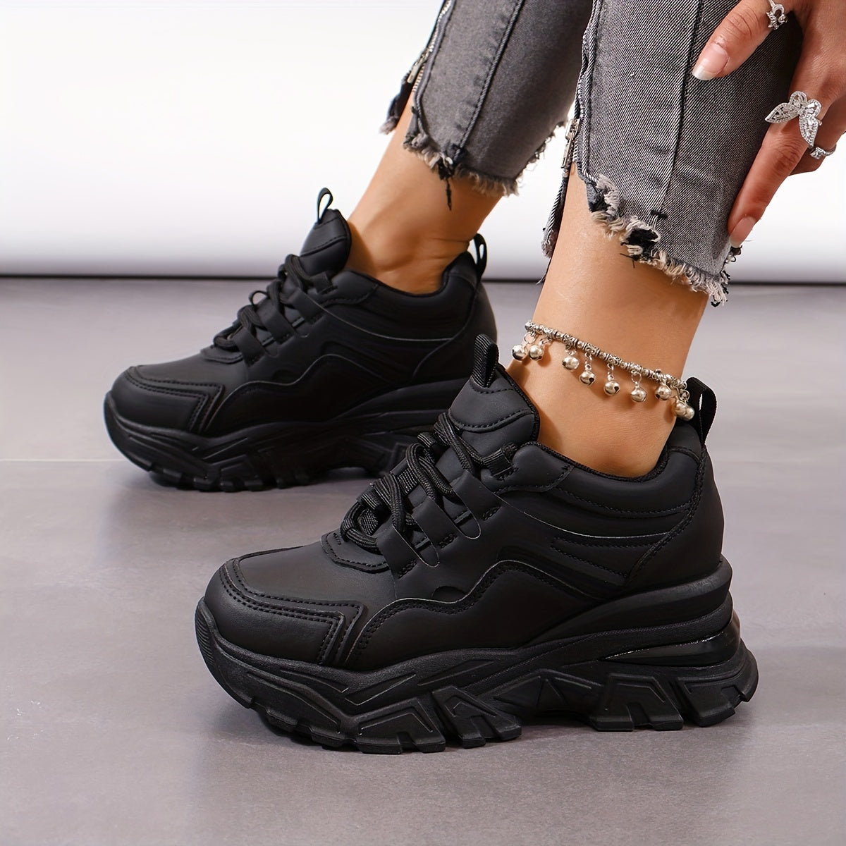 Thick Sole Shock Absorption Sports Sneakers, Inner Heighten Casual Walking Shoes