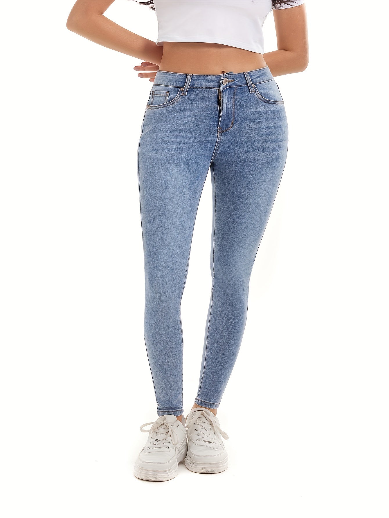 Plus Solid Button Fly High Rise Skinny Jeans