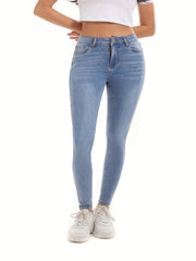 Plus Solid Button Fly High Rise Skinny Jeans