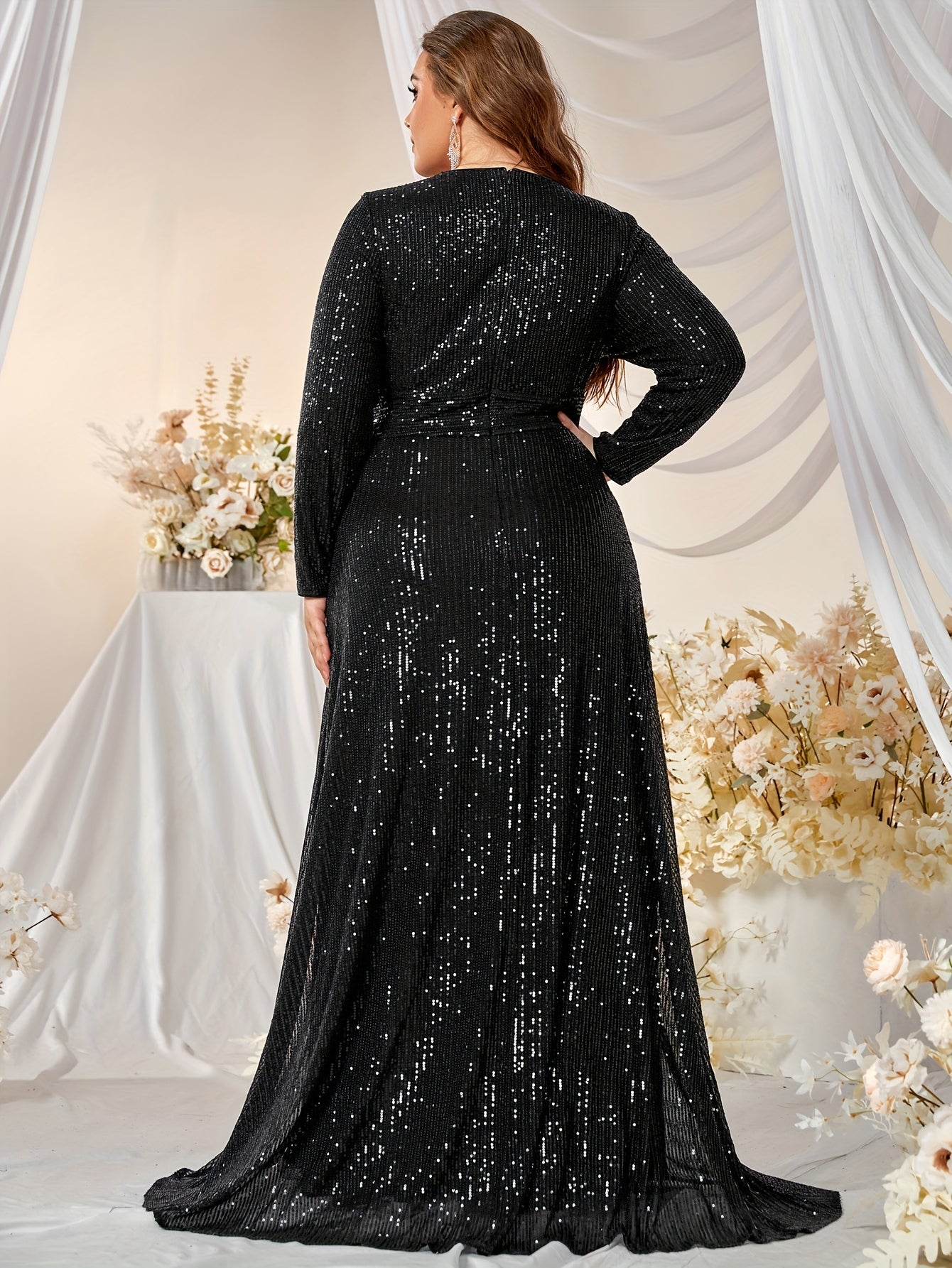 Sequin Long Sleeve Evening Formal Dress