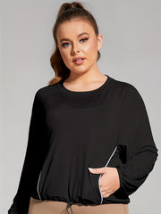 Women's Plus Size Long Sleeve Fitness Top With Pockets