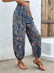 Paisley Print Smocked Waist Joggers for Women