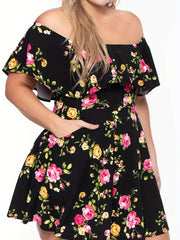 Floral Ruffle Trim Mini Dress With Pockets