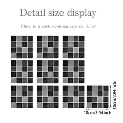 10 Pcs Mosaic Tile Sticker PVC Wallpaper Kitchen Bathroom Decoration