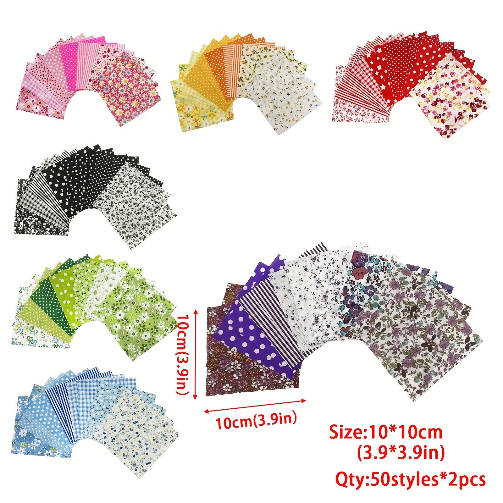 100pcs 9 Square Cotton Quilted Patch Fabric DIY Sewing Fabric