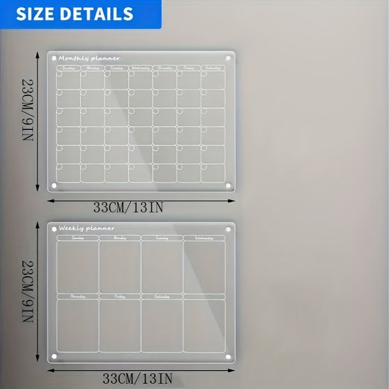 2pcs Transparent Magnetic Refrigerator Board Calendars