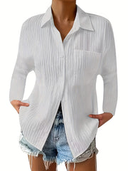 Casual Blouse Women's Plus Solid Button Up Long Sleeve