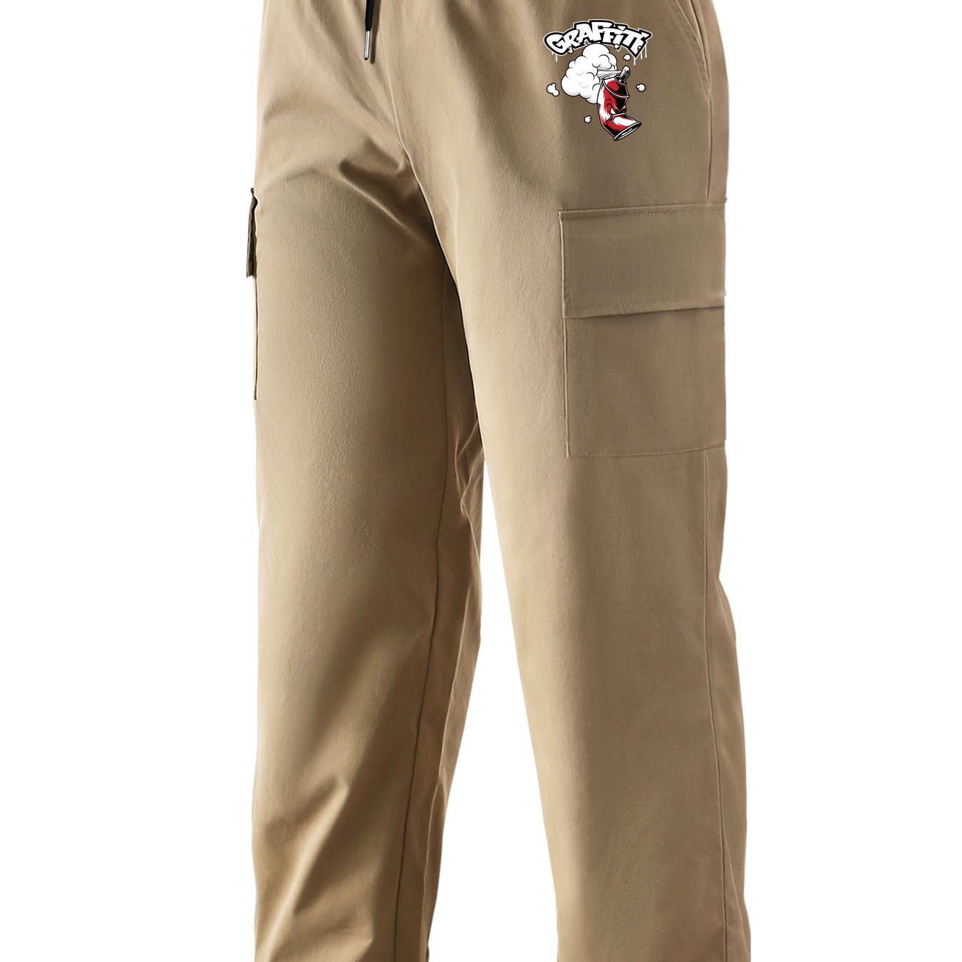 Pattern Print Cargo Pants Men's Casual Straight Leg Drawstring Cargo Pants