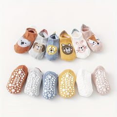6 Pairs Toddler Cotton Animal Ankle Socks w/ Grips for Kids