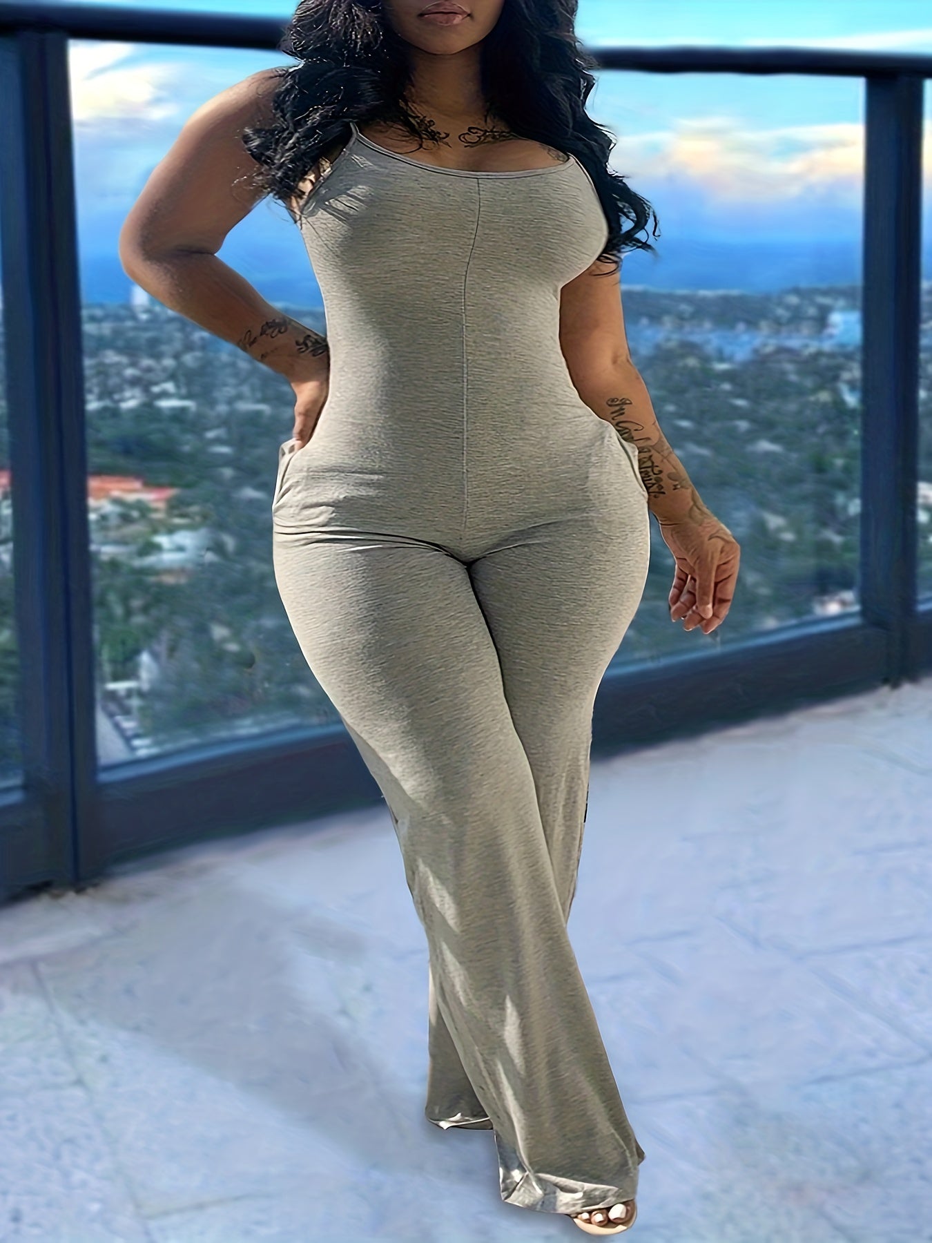 Casual Cami Jumpsuit Women's Plus Solid