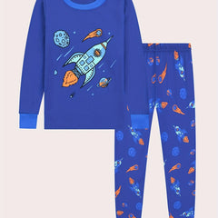 Rocket Pattern Kid's Pajamas Long Sleeve Top & Pants Set