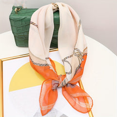65cm Chiffon Scarf Print Thin Neckerchief Classic Travel Head Wrap Hair