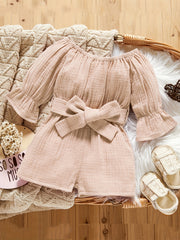 Baby Girls Off Shoulder Long Sleeve Romper With Pants