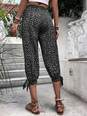 Floral Print Split Capris Pants Casual Knot Elastic Pants For Spring & Summer