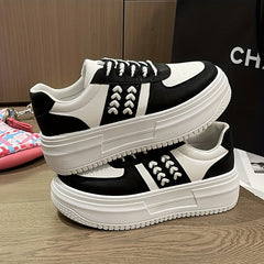 Women's Colorblock Platform Sneakers Casual Lace Up Outdoor Shoes