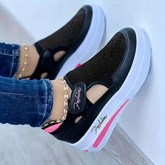 Women's Platform Mesh Shoes Breathable Hook & Loop Low Top Sports Shoes