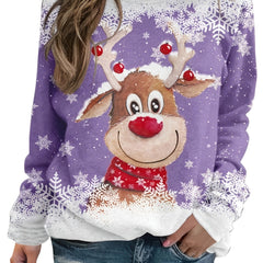 Women's Deer Graphic Christmas Sweatshirts Long Sleeve Pullover Tops