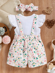 Baby Girls Floral Top & Overalls Set for Summer