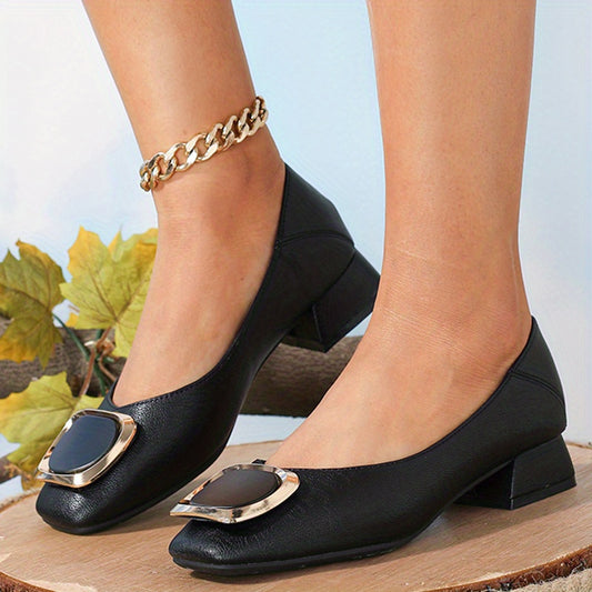 Women's Square Toe Low Heels Slip On Chunky Heels Dress Pumps