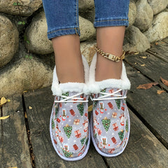 Christmas Santa Claus Print Snow Boots Plush Comfortable Skate Shoes