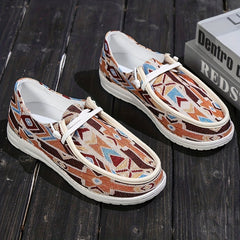 Women's Printed Canvas Lace Up Low Top Casual Flat Sneakers