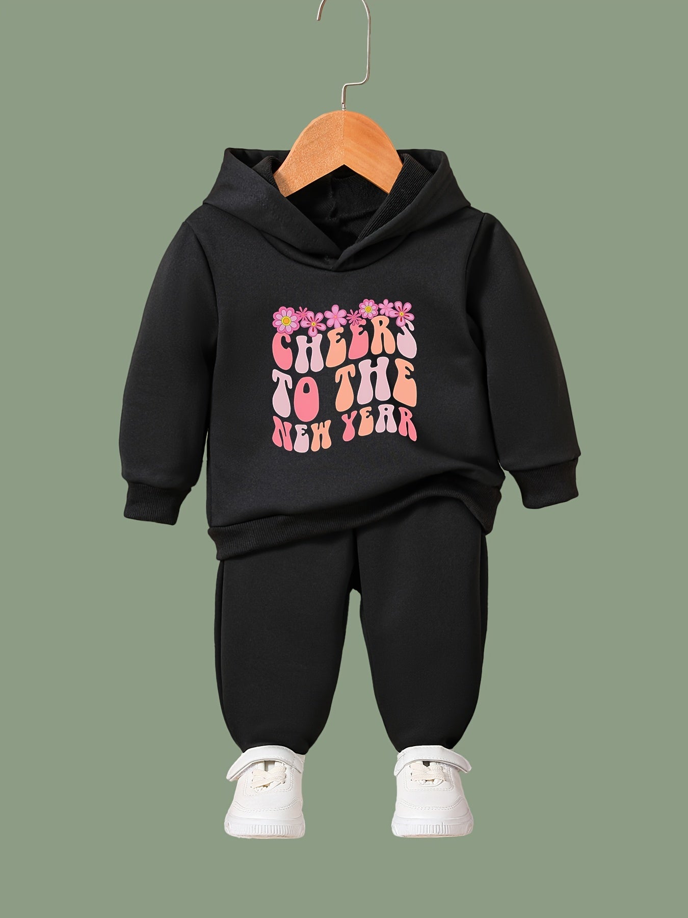 2pcs Cheers to the Year Hoodies Pants Set Spring Fall Sports Girls