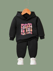 2pcs Cheers to the Year Hoodies Pants Set Spring Fall Sports Girls