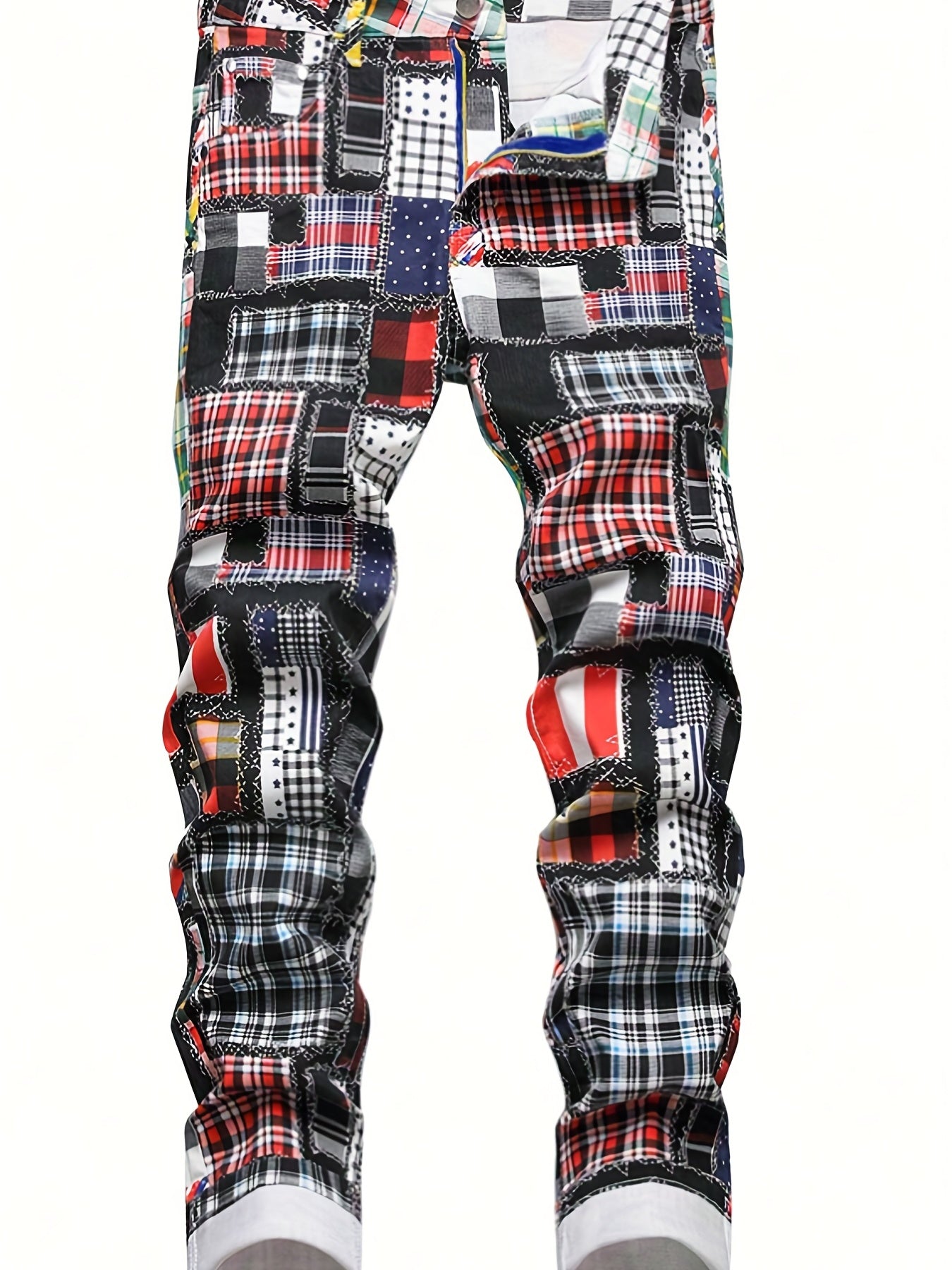 Slim Fit Patchwork Jeans Men's Casual Denim Pants