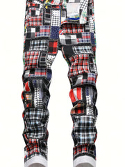 Slim Fit Patchwork Jeans Men's Casual Denim Pants