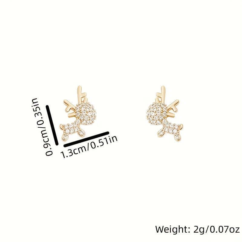 Cartoon Elk Zircon Stud Earrings for Girls Party