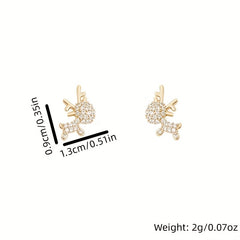 Cartoon Elk Zircon Stud Earrings for Girls Party