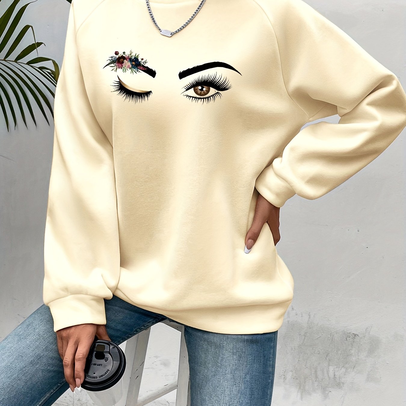 Graphic Print Crew Neck Sweatshirt for Women