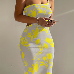 One Shoulder Ribbed Bodycon Dress Floral Print Dress