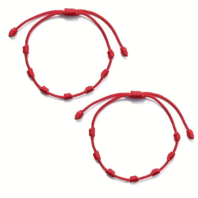 Classic 7 Knots Red Braided Rope Bracelet for Men Women Children