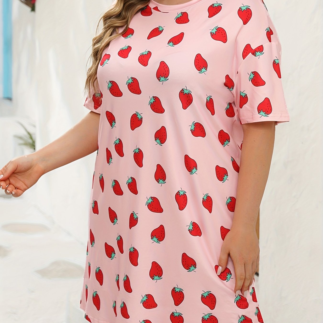 Nightdress Women's Plus Strawberry Print Comfort Nightdress