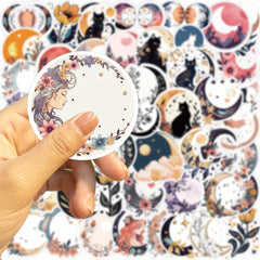 50pcs Moon Flower Cat Cartoon Stickers PVC Decals for Luggage Guitar Car Skatebo